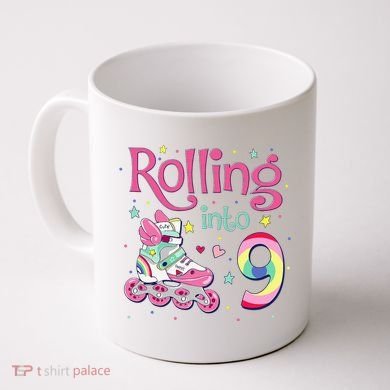 9th Bday Rolling Into 9 Birthday Roller Skate Party Coffee Mug