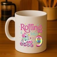 9th Bday Rolling Into 9 Birthday Roller Skate Party Coffee Mug thumb 4