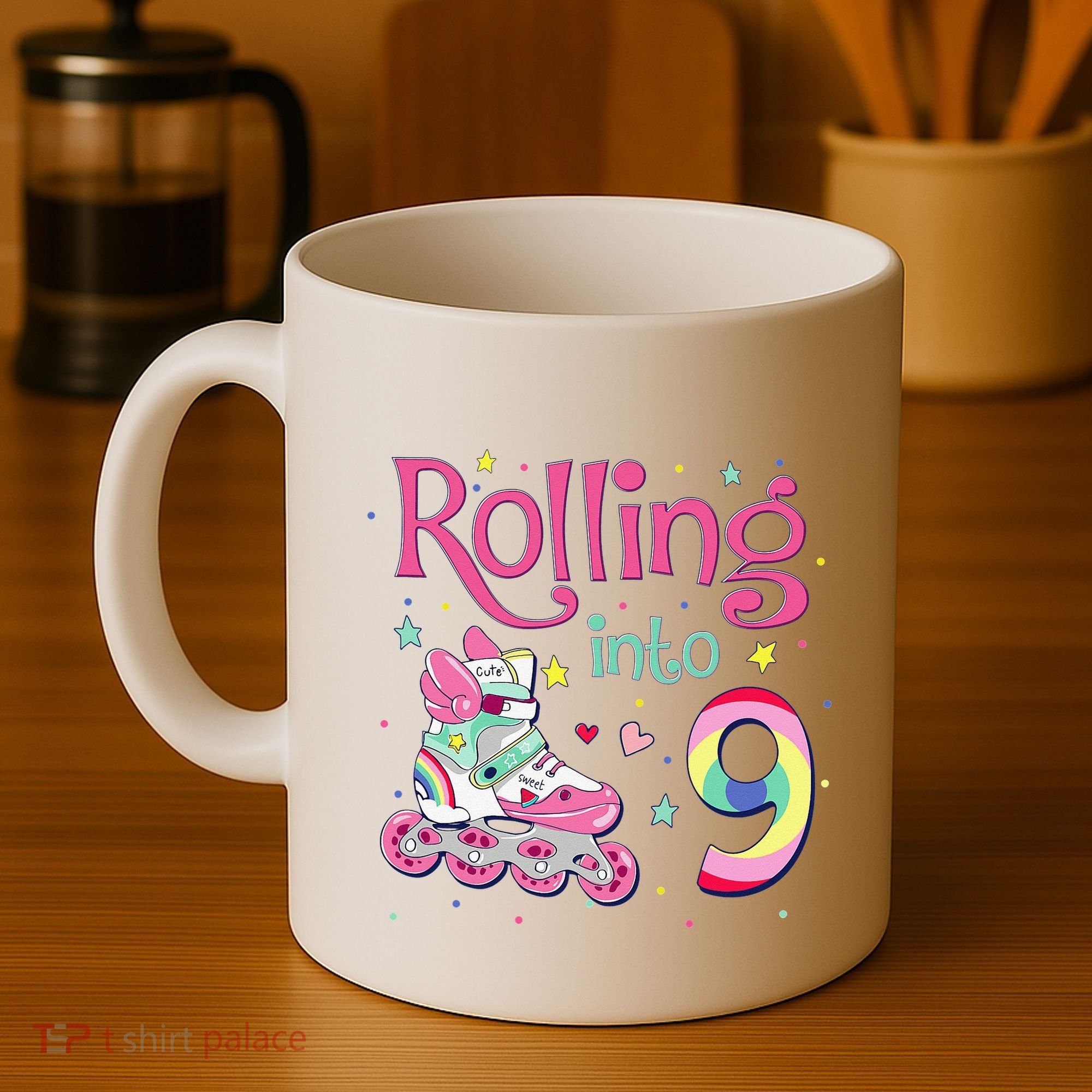 9th Bday Rolling Into 9 Birthday Roller Skate Party Coffee Mug