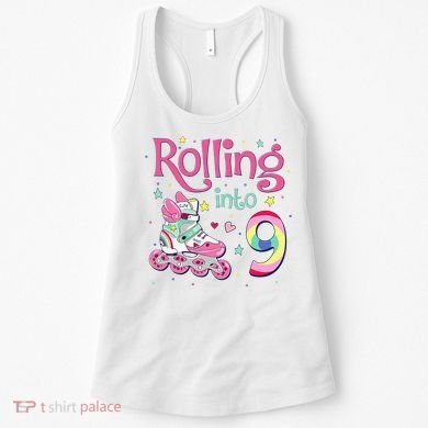 9th Bday Rolling Into 9 Birthday Roller Skate Party Women's Tank Top