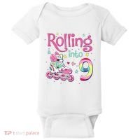 9th Bday Rolling Into 9 Birthday Roller Skate Party Baby Bodysuit thumb 0