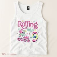 9th Bday Rolling Into 9 Birthday Roller Skate Party Tank Top thumb 2