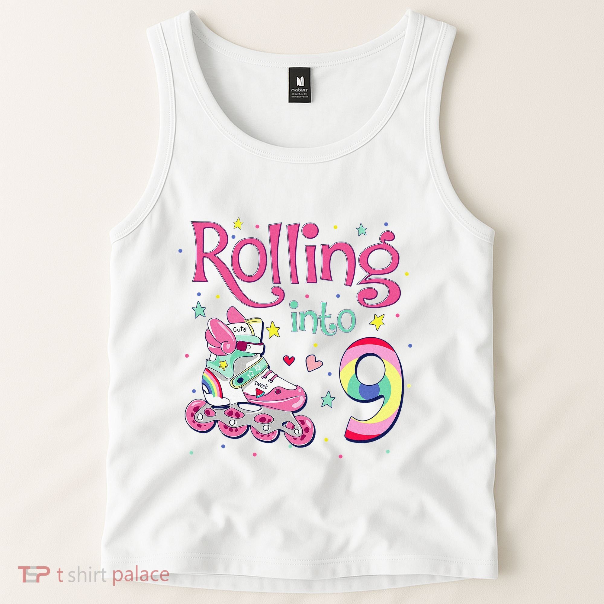 9th Bday Rolling Into 9 Birthday Roller Skate Party Tank Top