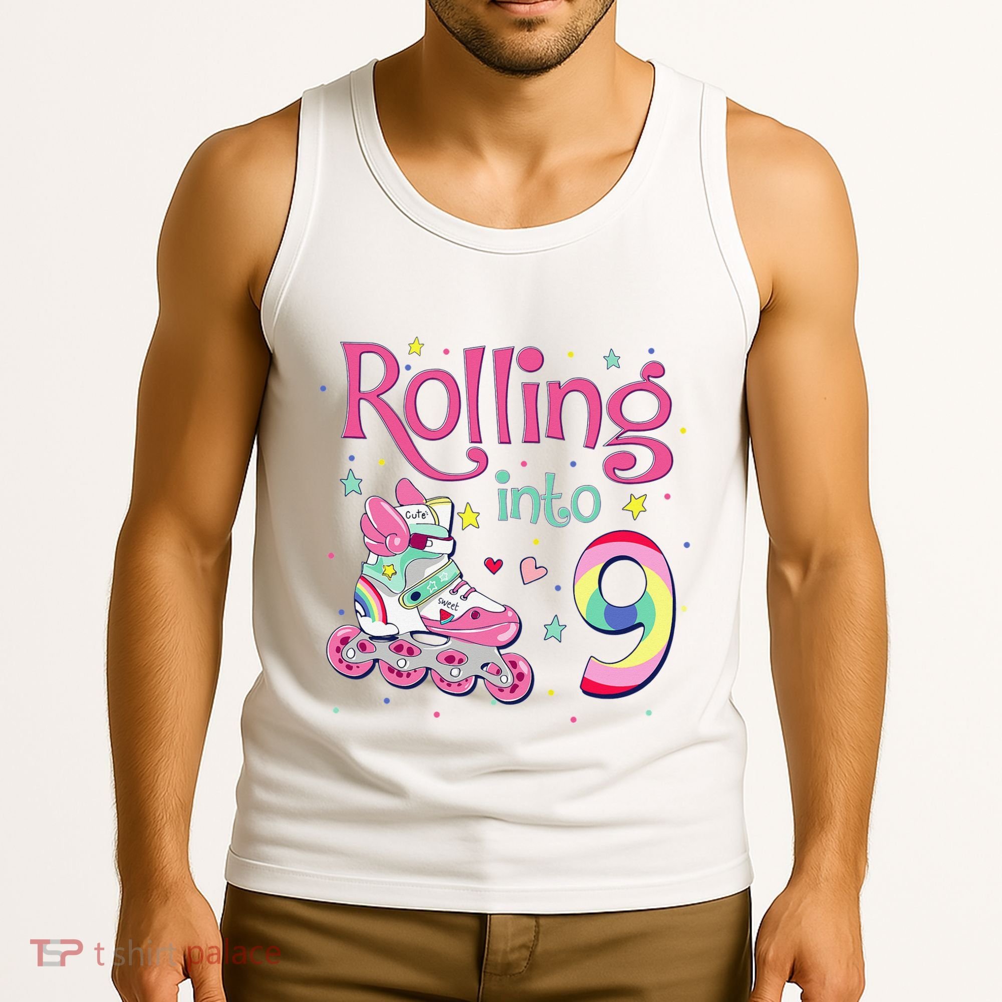 9th Bday Rolling Into 9 Birthday Roller Skate Party Tank Top