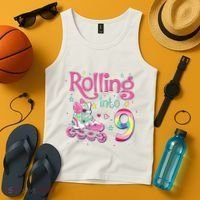 9th Bday Rolling Into 9 Birthday Roller Skate Party Tank Top thumb 4