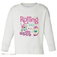 9th Bday Rolling Into 9 Birthday Roller Skate Party Toddler Long Sleeve Shirt thumb 0