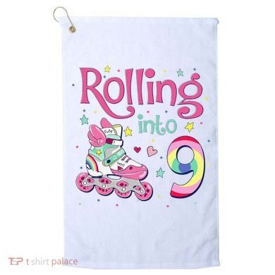 9th Bday Rolling Into 9 Birthday Roller Skate Party Golf Towel
