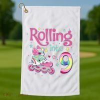 9th Bday Rolling Into 9 Birthday Roller Skate Party Golf Towel thumb 1