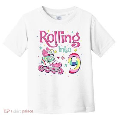 9th Bday Rolling Into 9 Birthday Roller Skate Party Toddler T-Shirt