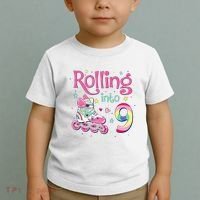 9th Bday Rolling Into 9 Birthday Roller Skate Party Toddler T-Shirt thumb 2