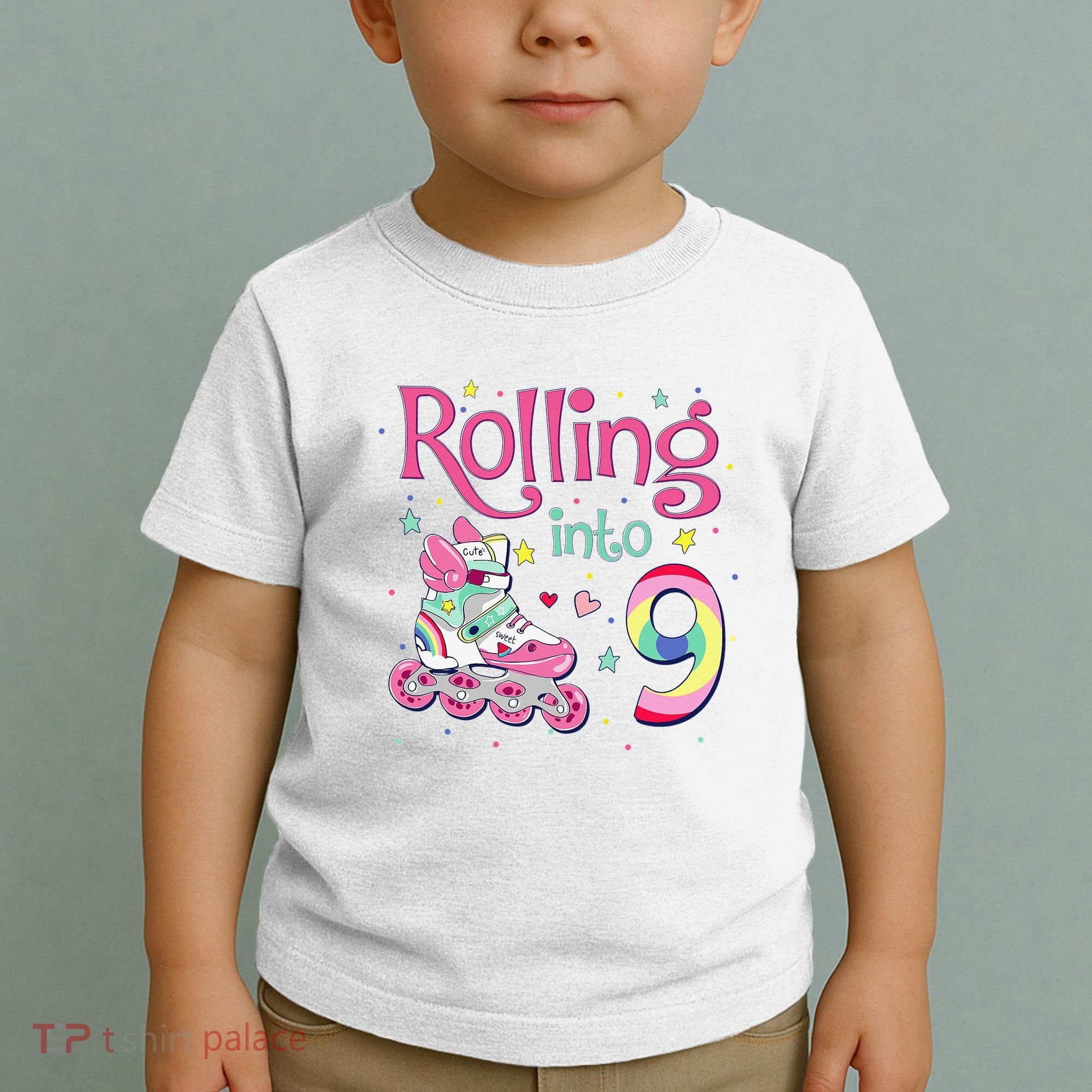 9th Bday Rolling Into 9 Birthday Roller Skate Party Toddler T-Shirt