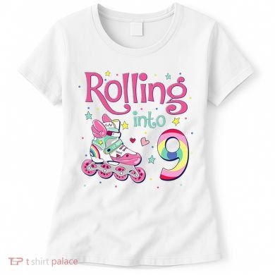 9th Bday Rolling Into 9 Birthday Roller Skate Party Women's T-Shirt