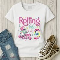9th Bday Rolling Into 9 Birthday Roller Skate Party Women's T-Shirt thumb 3