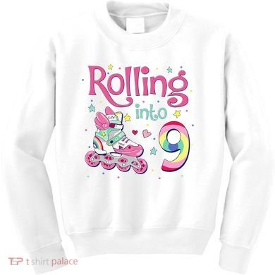 9th Bday Rolling Into 9 Birthday Roller Skate Party Kids Sweatshirt
