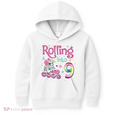 9th Bday Rolling Into 9 Birthday Roller Skate Party Kids Hoodie