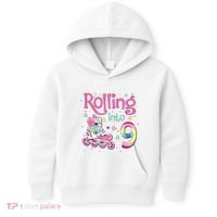 9th Bday Rolling Into 9 Birthday Roller Skate Party Kids Hoodie thumb 0