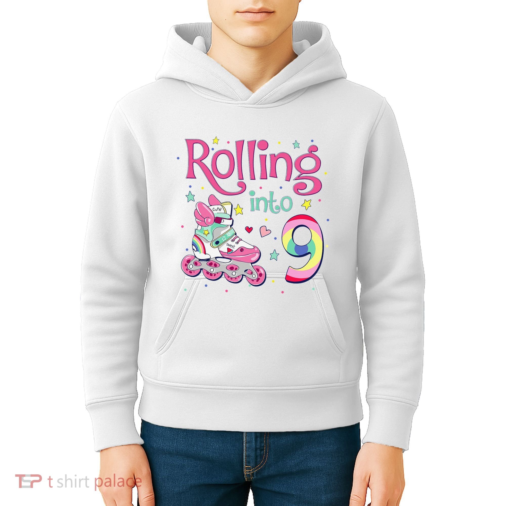9th Bday Rolling Into 9 Birthday Roller Skate Party Kids Hoodie