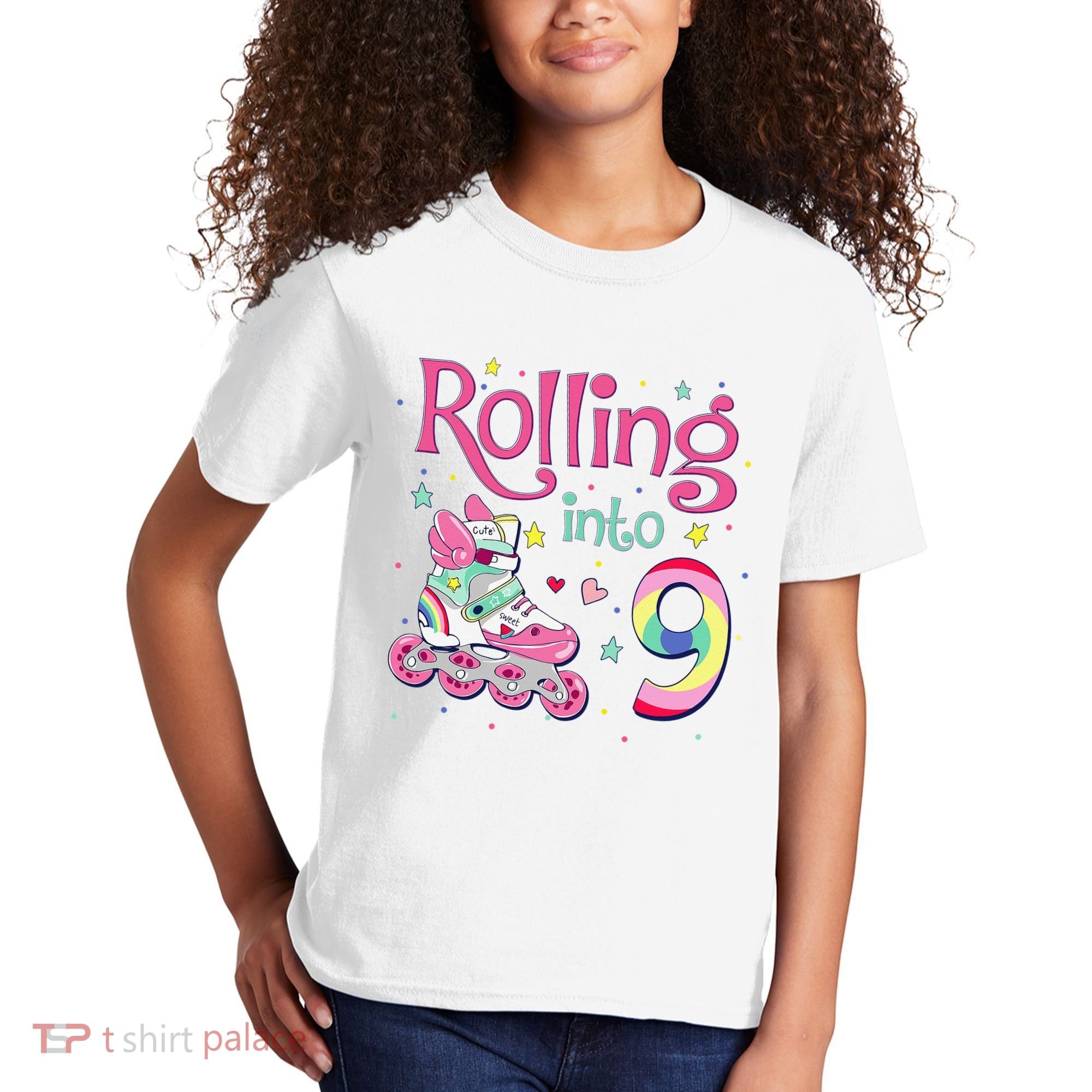 9th Bday Rolling Into 9 Birthday Roller Skate Party Kids T-Shirt