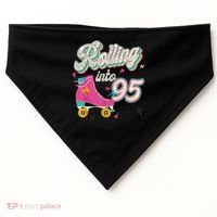 95th Birthday Roller Skates Rolling Into 95 Years Old Bday USA-Made Doggie Bandana thumb 0