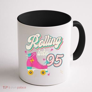 95th Birthday Roller Skates Rolling Into 95 Years Old Bday Coffee Mug back