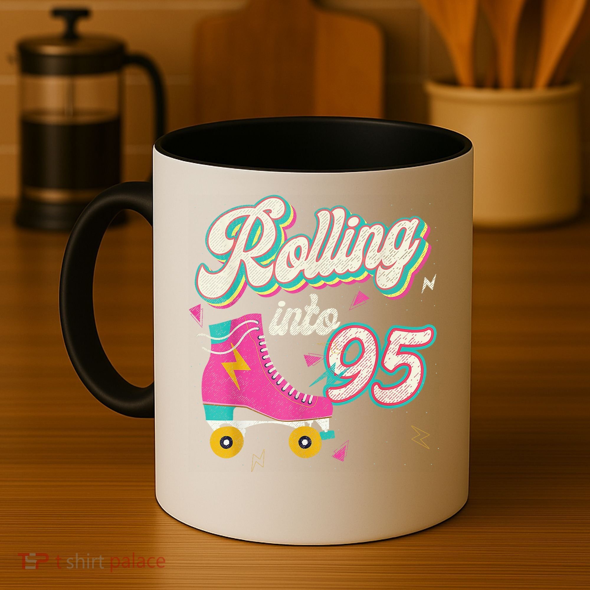 95th Birthday Roller Skates Rolling Into 95 Years Old Bday Coffee Mug