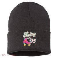 95th Birthday Roller Skates Rolling Into 95 Years Old Bday Sustainable Knit Beanie thumb 0