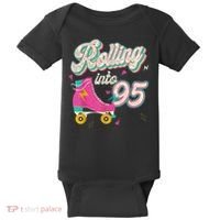 95th Birthday Roller Skates Rolling Into 95 Years Old Bday Baby Bodysuit thumb 0