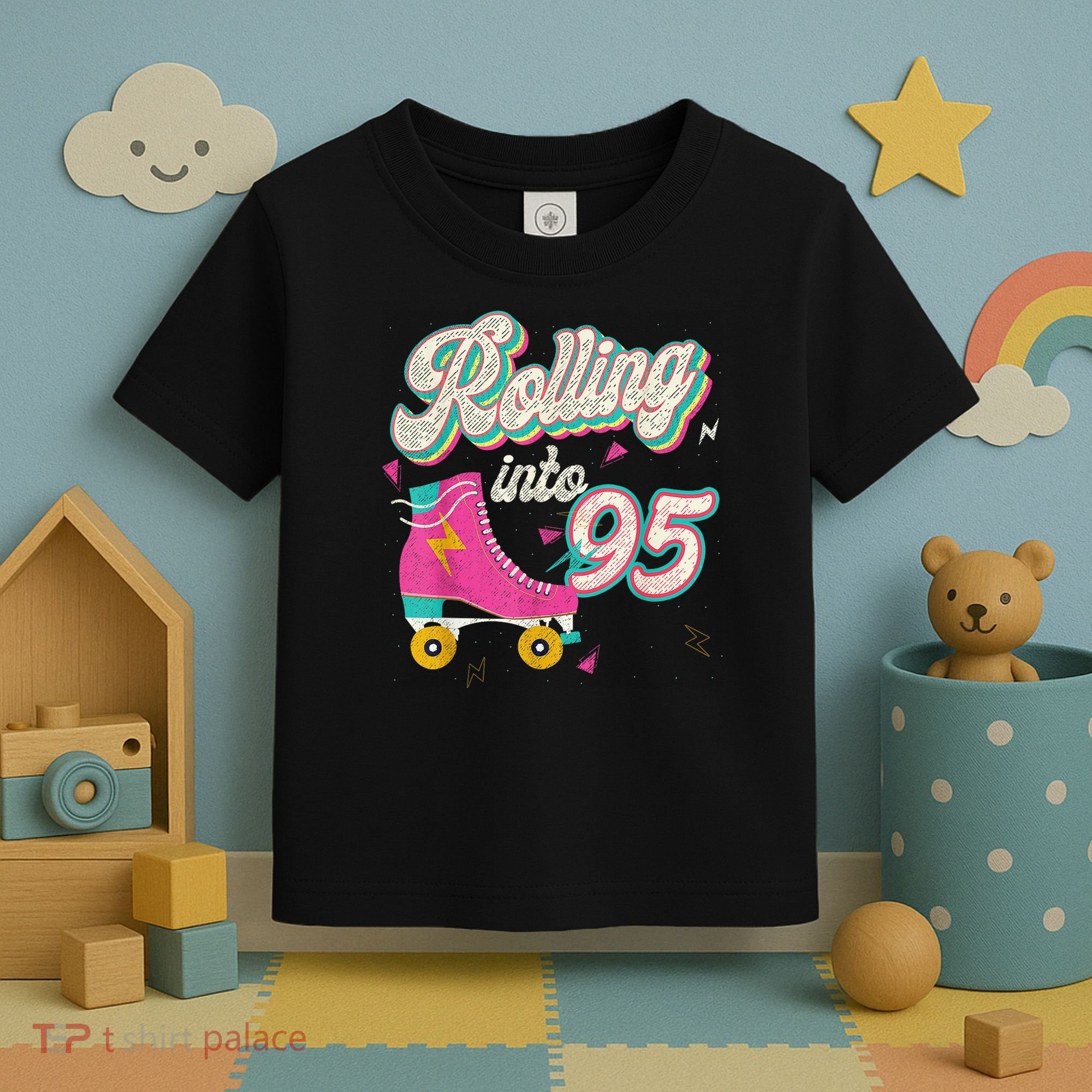 95th Birthday Roller Skates Rolling Into 95 Years Old Bday Toddler T-Shirt