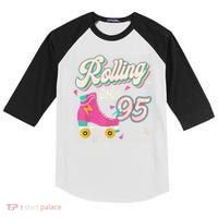 95th Birthday Roller Skates Rolling Into 95 Years Old Bday Kids Colorblock Raglan Jersey thumb 0
