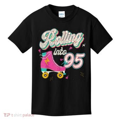 95th Birthday Roller Skates Rolling Into 95 Years Old Bday Kids T-Shirt