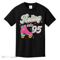 95th Birthday Roller Skates Rolling Into 95 Years Old Bday Kids T-Shirt thumb 0