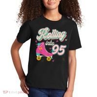 95th Birthday Roller Skates Rolling Into 95 Years Old Bday Kids T-Shirt thumb 2