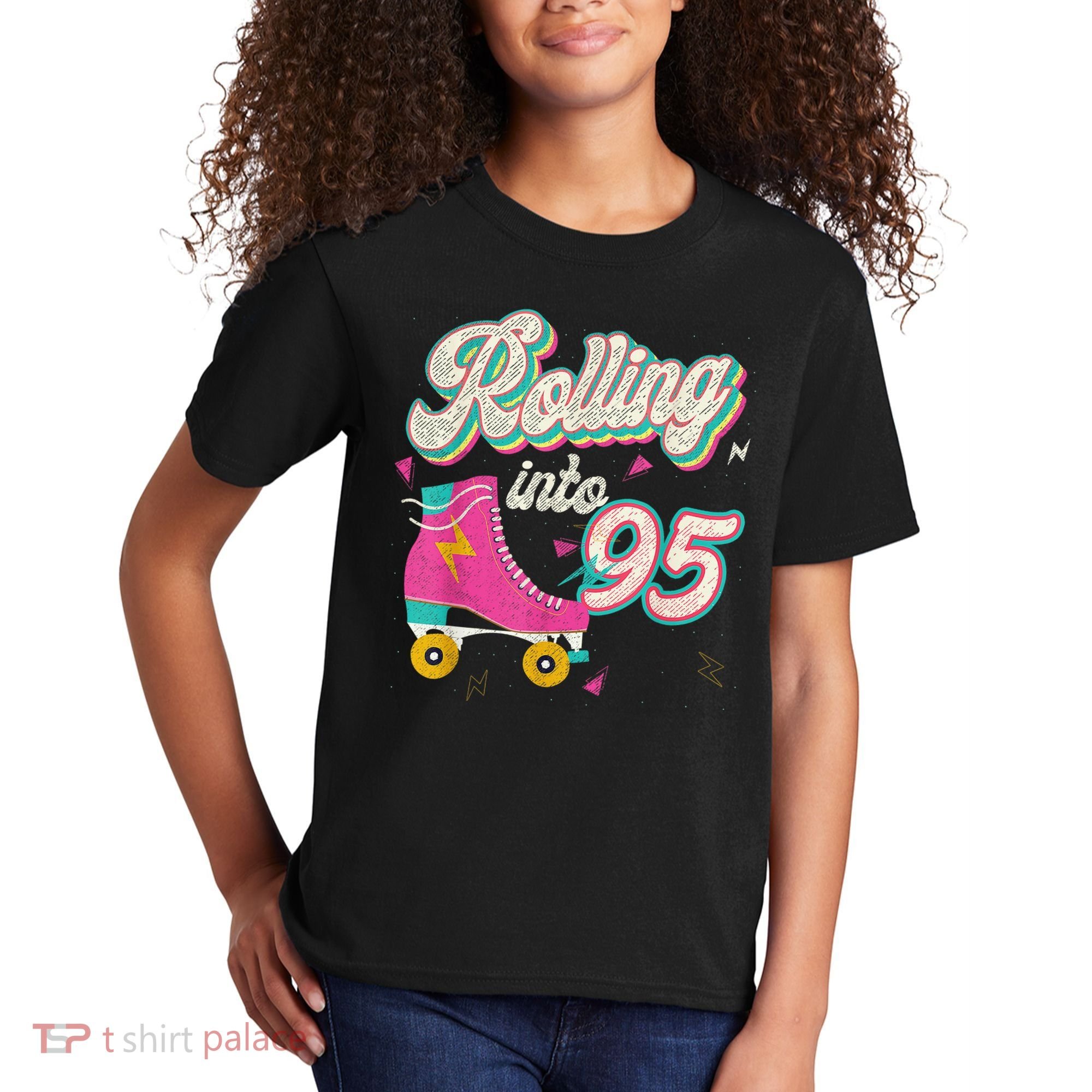 95th Birthday Roller Skates Rolling Into 95 Years Old Bday Kids T-Shirt