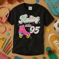 95th Birthday Roller Skates Rolling Into 95 Years Old Bday Kids T-Shirt thumb 3