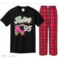 95th Birthday Roller Skates Rolling Into 95 Years Old Bday Kids Plaid Pajama Set thumb 0