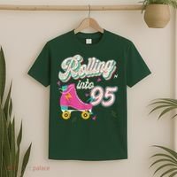 95th Birthday Roller Skates Rolling Into 95 Years Old Bday T-Shirt thumb 2