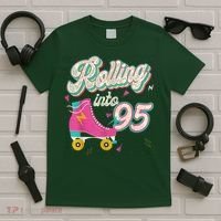 95th Birthday Roller Skates Rolling Into 95 Years Old Bday T-Shirt thumb 5