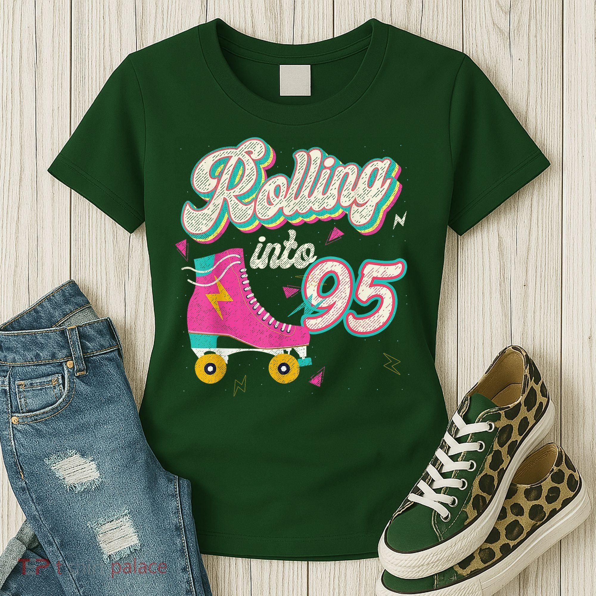 95th Birthday Roller Skates Rolling Into 95 Years Old Bday Women's T-Shirt