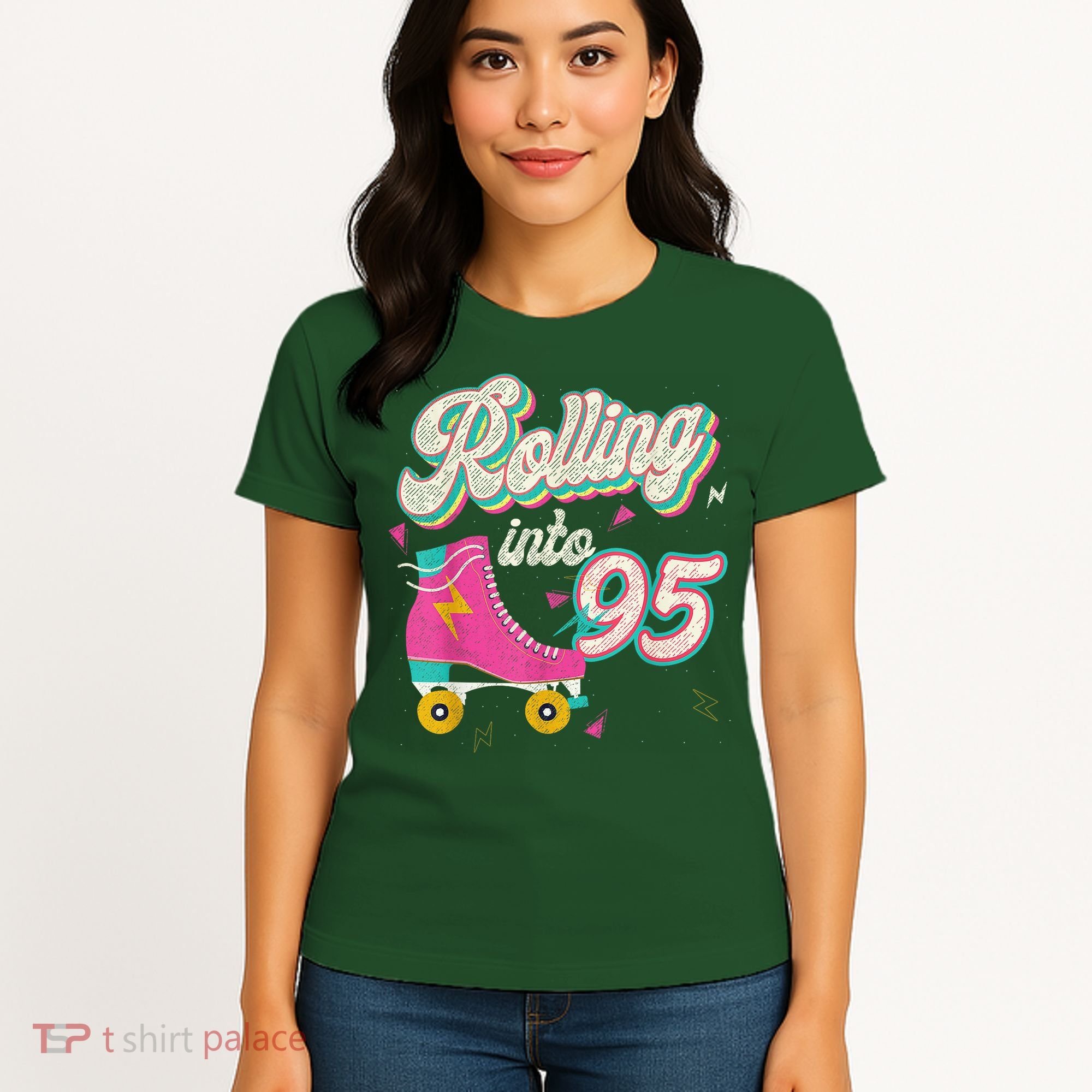 95th Birthday Roller Skates Rolling Into 95 Years Old Bday Women's T-Shirt