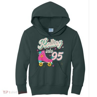 95th Birthday Roller Skates Rolling Into 95 Years Old Bday Kids Hoodie