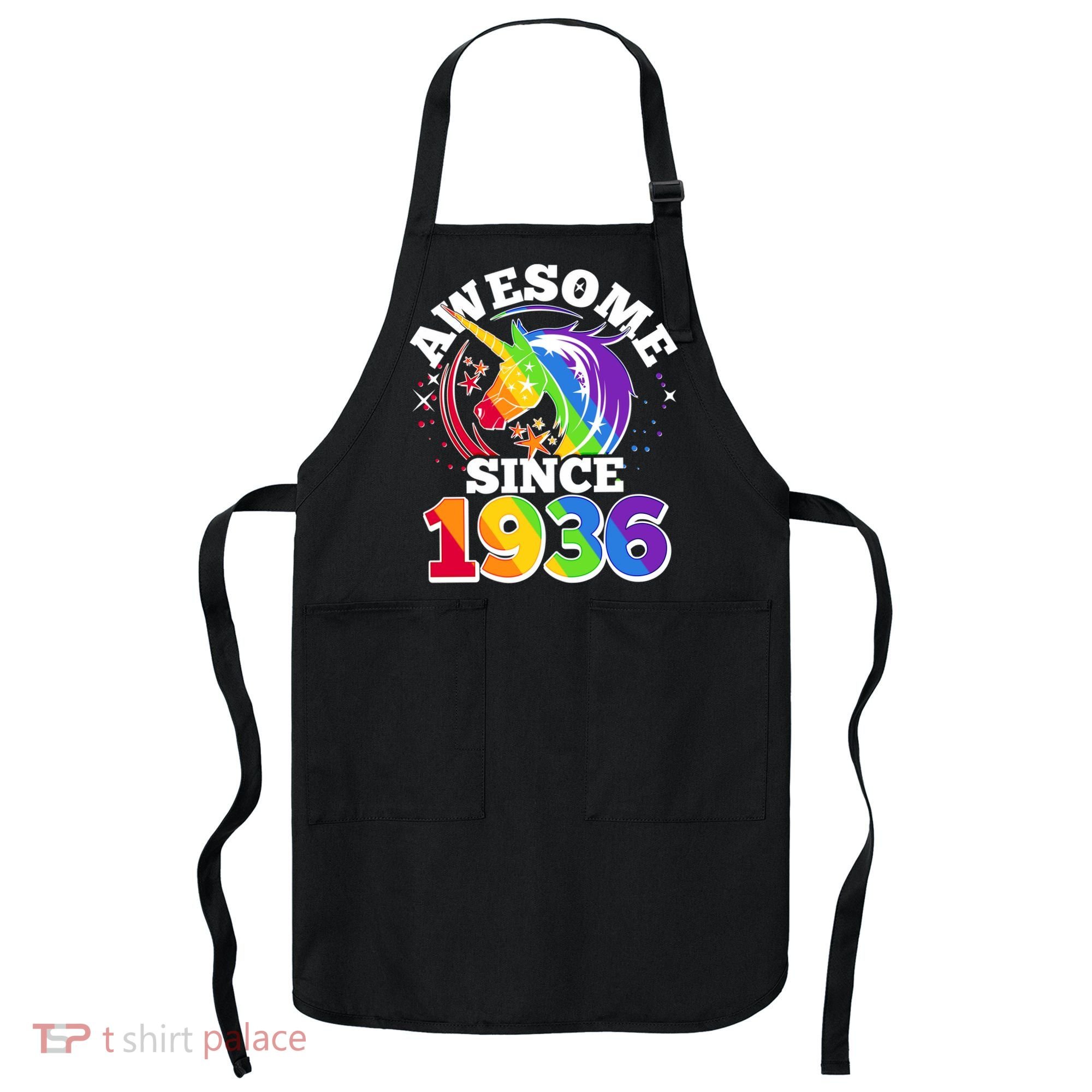 90th Birthday Rainbow Unicorn Awesome Since 1936 Apron