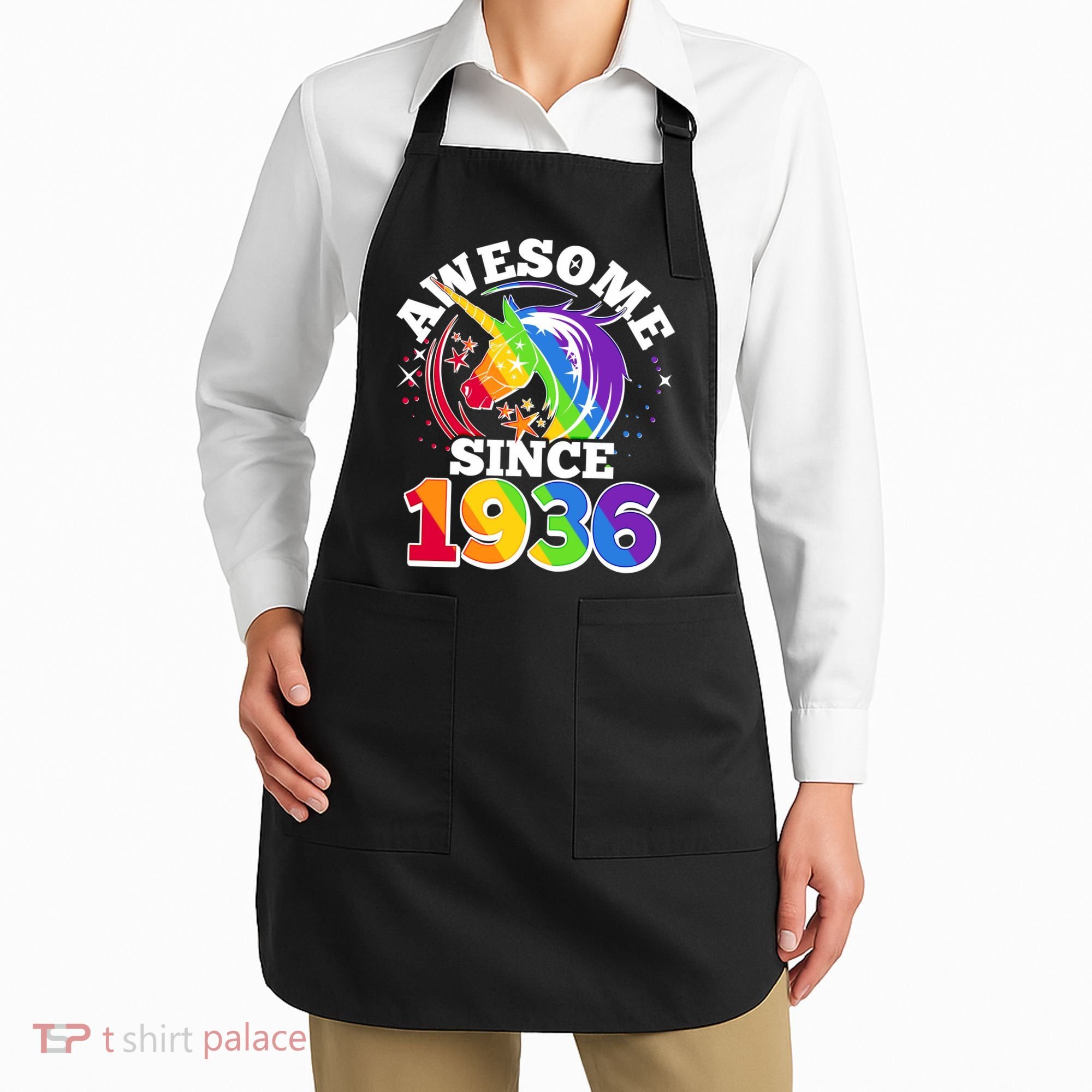 90th Birthday Rainbow Unicorn Awesome Since 1936 Apron