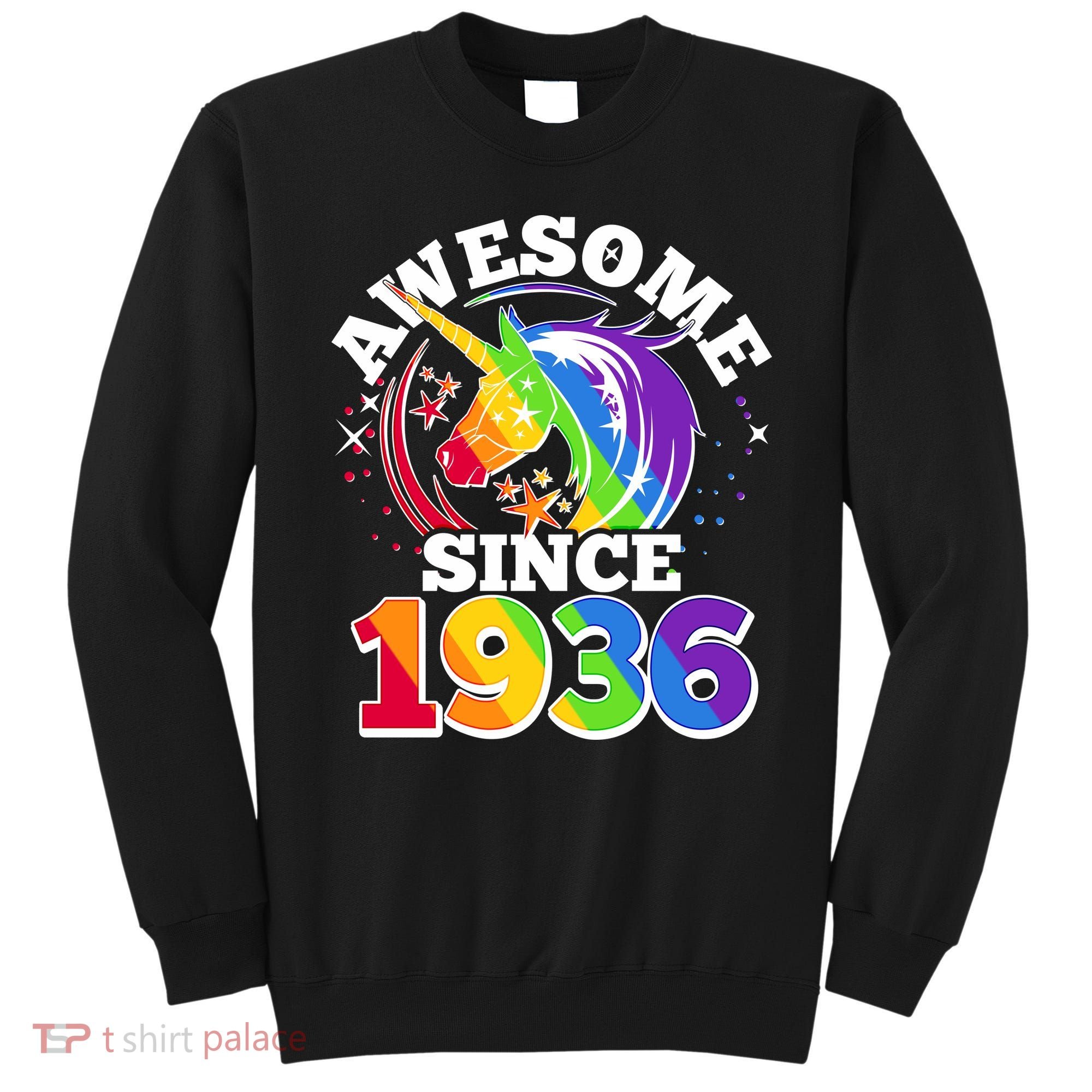 90th Birthday Rainbow Unicorn Awesome Since 1936 Sweatshirt