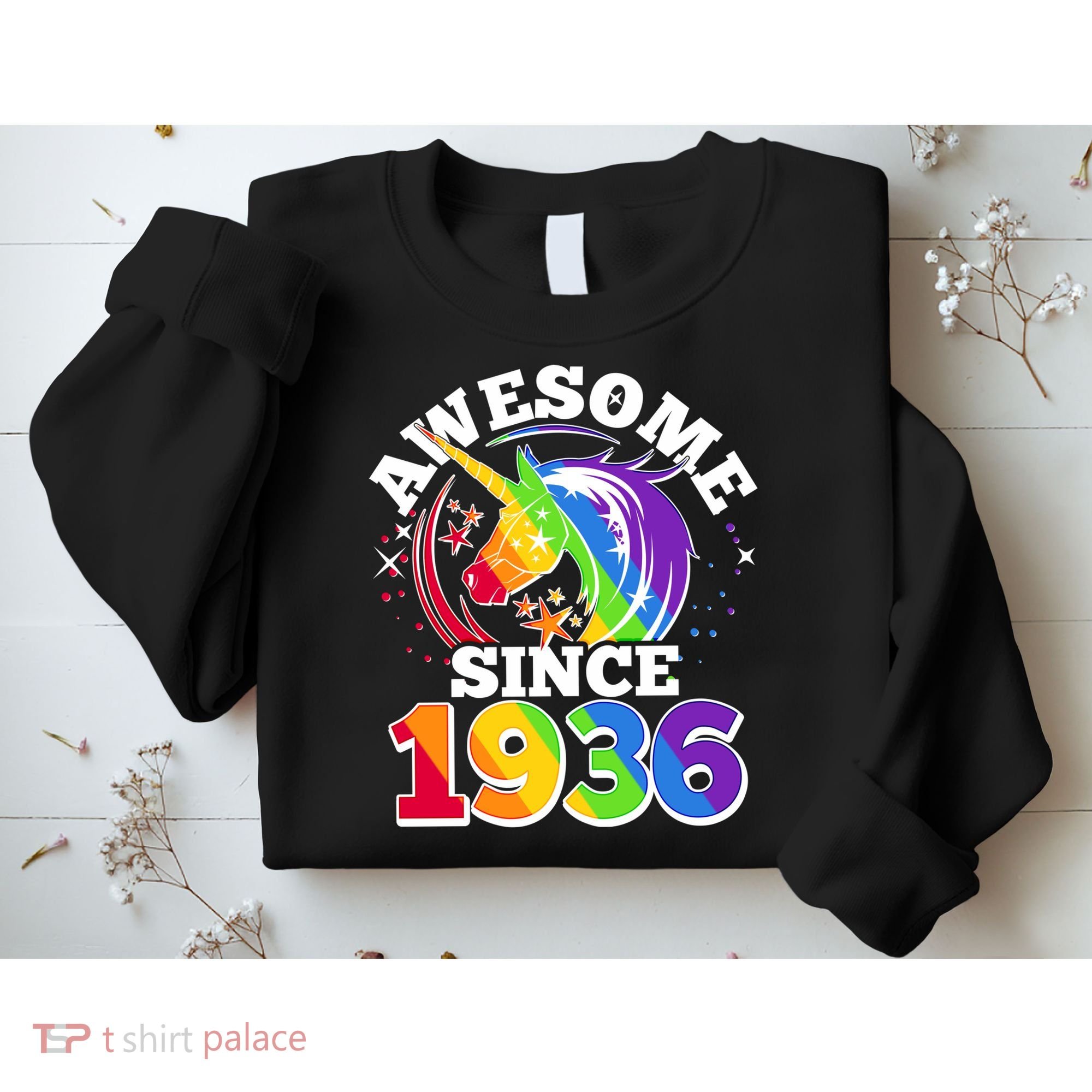 90th Birthday Rainbow Unicorn Awesome Since 1936 Sweatshirt