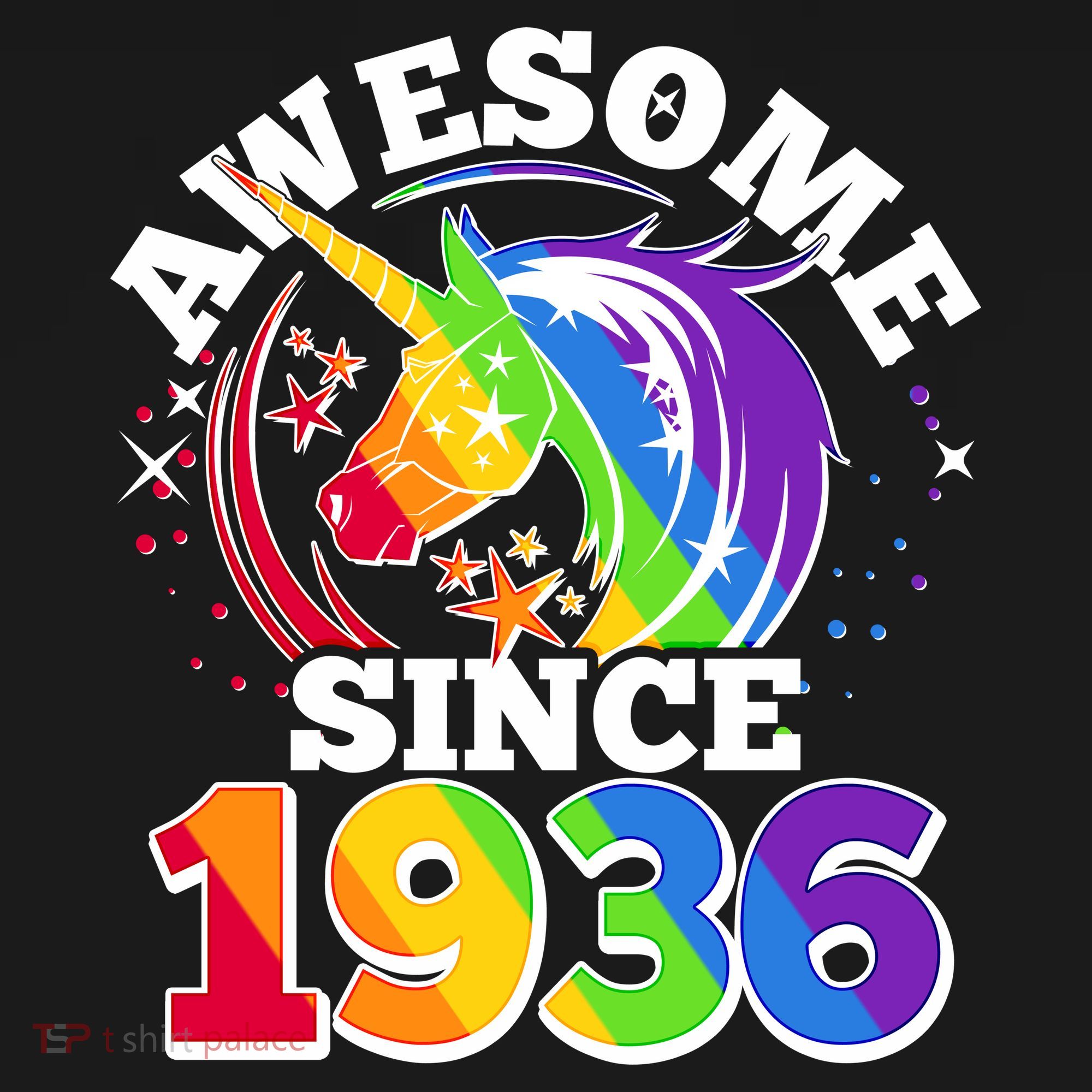90th Birthday Rainbow Unicorn Awesome Since 1936 Bucket Hat