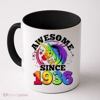 90th Birthday Rainbow Unicorn Awesome Since 1936 Coffee Mug thumb 0