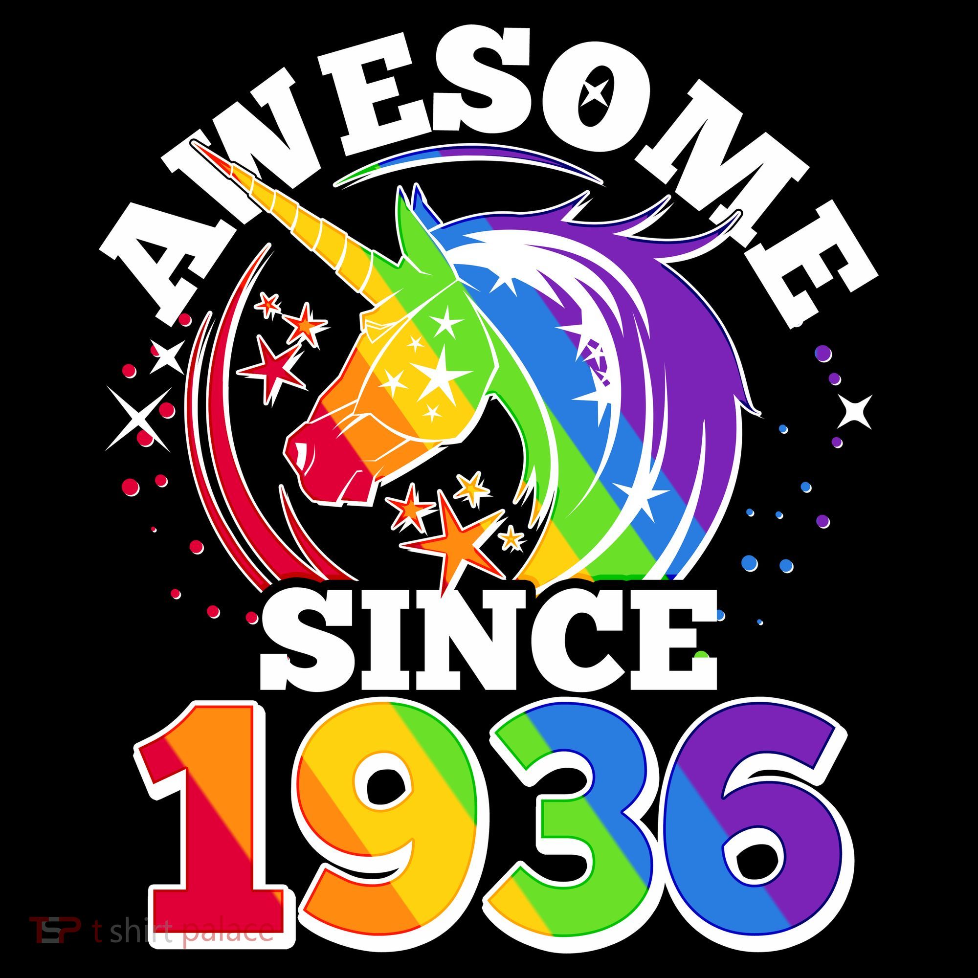 90th Birthday Rainbow Unicorn Awesome Since 1936 Women's Hoodie