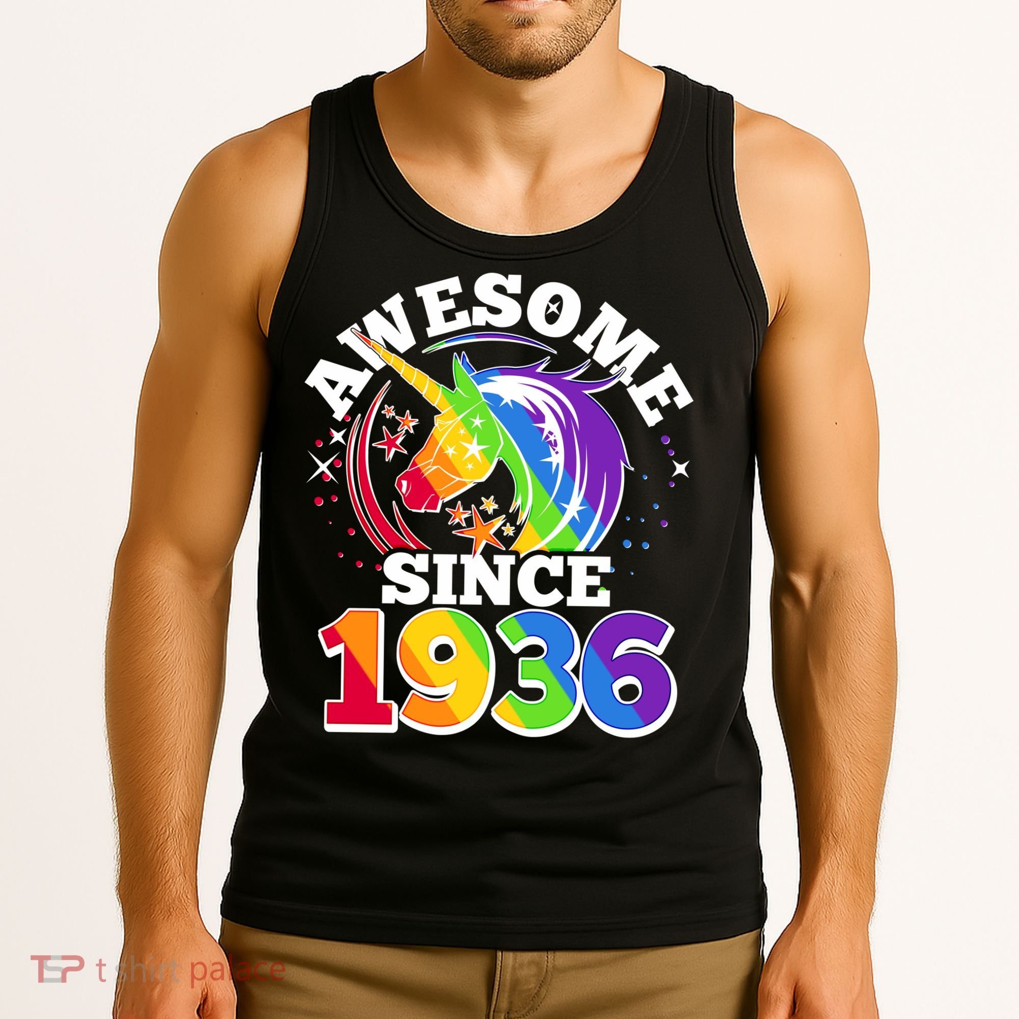 90th Birthday Rainbow Unicorn Awesome Since 1936 Tank Top