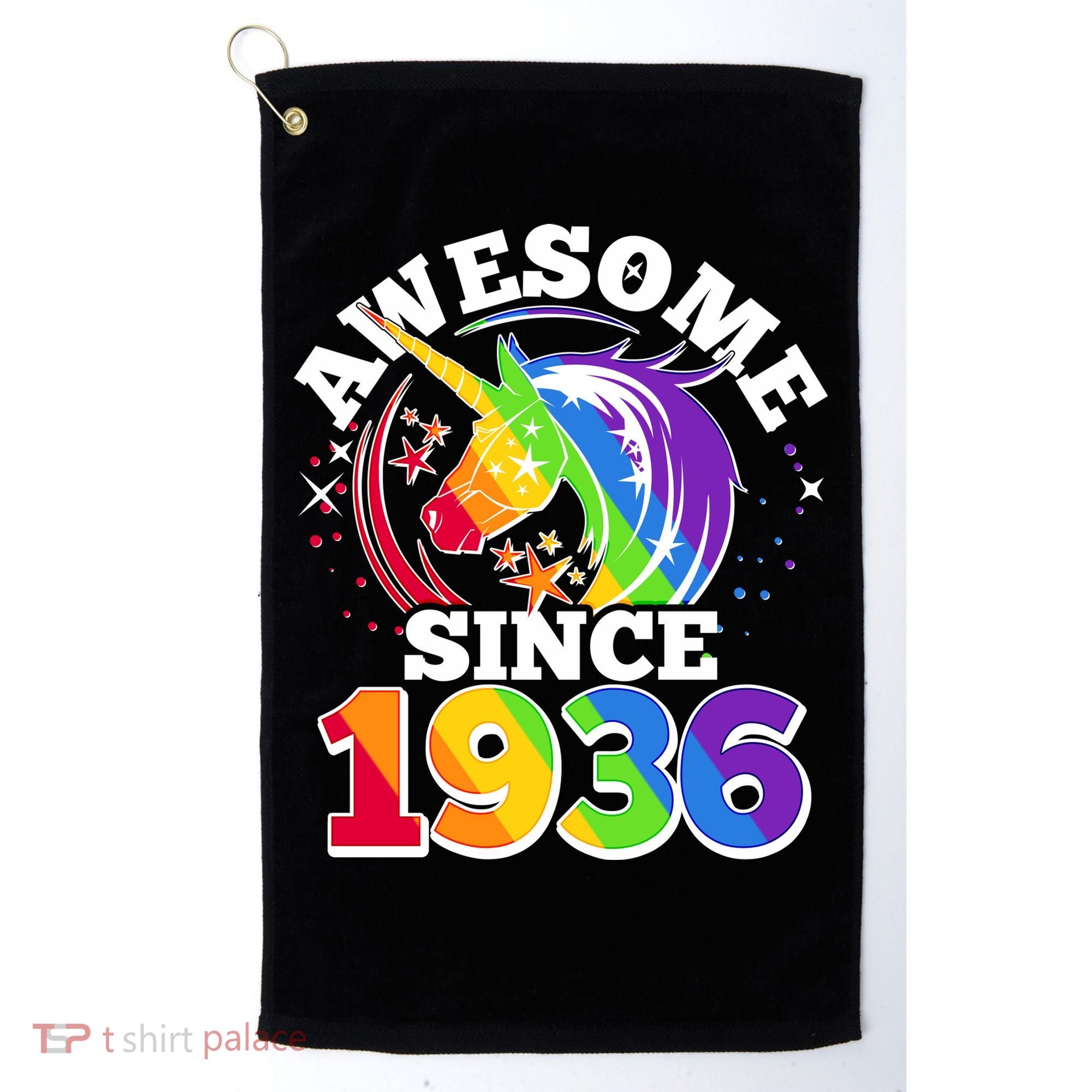 90th Birthday Rainbow Unicorn Awesome Since 1936 Golf Towel