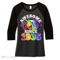 90th Birthday Rainbow Unicorn Awesome Since 1936 Women's Tri-Blend 3/4-Sleeve Raglan Shirt thumb 0